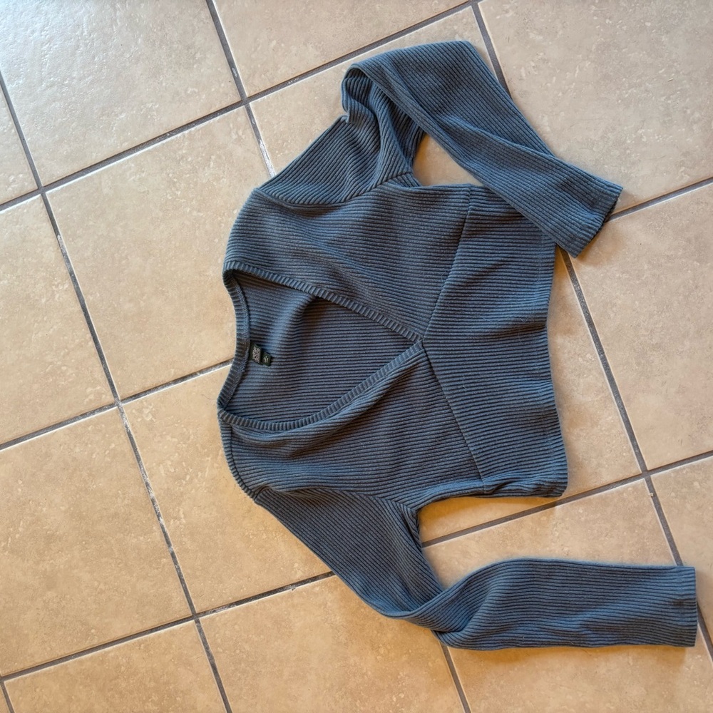 Wild Fable Blue Fitted Ribbed Crop Blouse